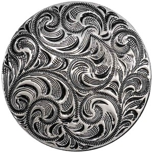 A hand engraved custom silver concho in antique finish